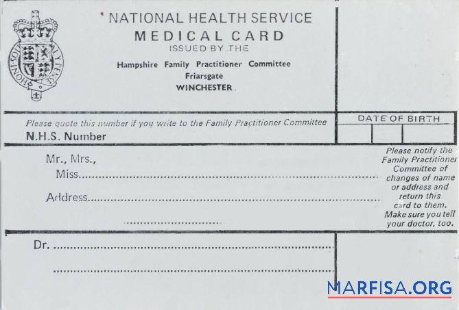 Downloadable UK National health service medical card example